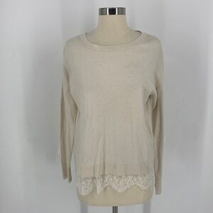 Banana Republic Factory Pullover Round Neck Long Sleeve Lace Trim Sweater